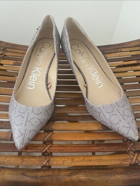 Calvin Klein Metallic Taupe Pointed Toe Flats